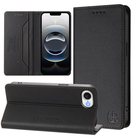 For iPhone 17e / 16e RC01 Dual-Folded Magnetic Suction RFID Leather Phone Case(Black)