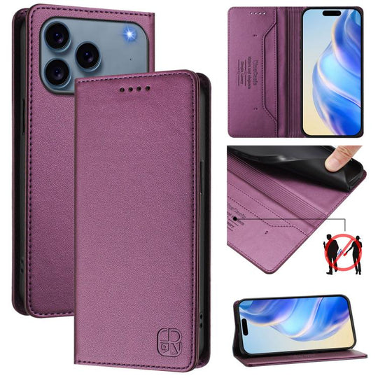 For iPhone 18 Pro Max / 17 Pro Max RC01 Dual-Folded Magnetic Suction RFID Leather Phone Case(Violet)