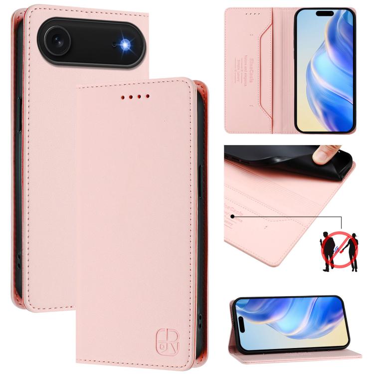 For iPhone Air RC01 Dual-Folded Magnetic Suction RFID Leather Phone Case(Pink) - iPhone Air Cases by buy2fix | Online Shopping UK | buy2fix