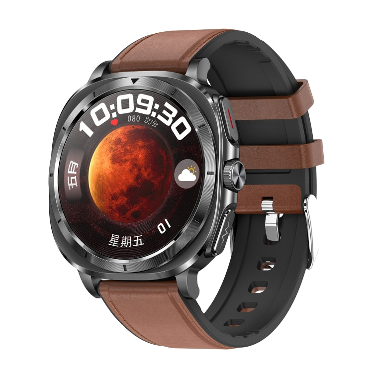 ET492 1.43 inch AMOLED Screen Leather Strap Smart Watch Supports ECG/Blood Sugar Monitoring(Brown) - Smart Watches by buy2fix | Online Shopping UK | buy2fix