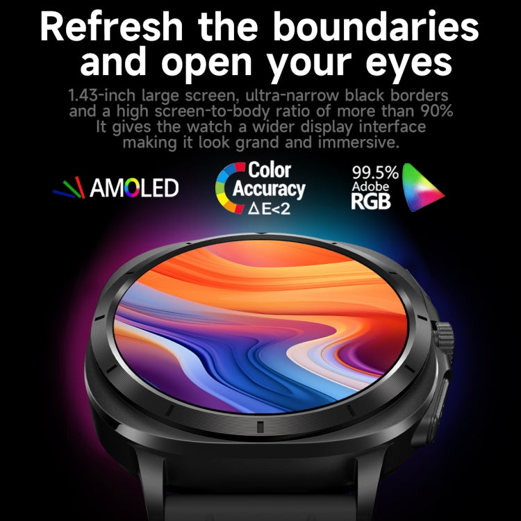 ET492 1.43 inch AMOLED Screen Leather Strap Smart Watch Supports ECG/Blood Sugar Monitoring(Black) - Smart Watches by buy2fix | Online Shopping UK | buy2fix