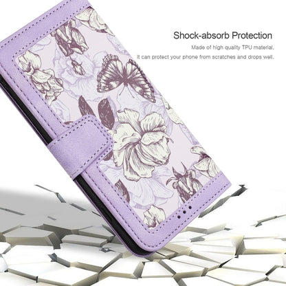 For iPhone 16e Floral Pattern Leather Phone Case with Lanyard(Light Purple) - iPhone 16e Cases by buy2fix | Online Shopping UK | buy2fix