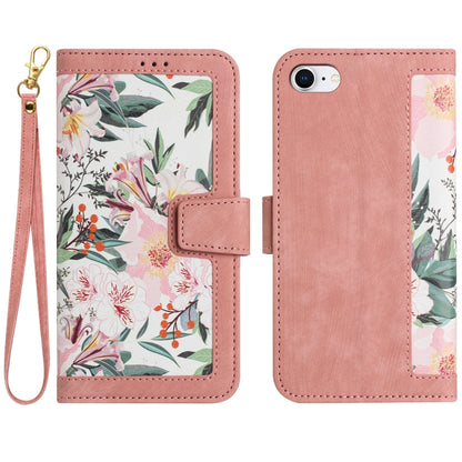 For iPhone 16e Floral Pattern Leather Phone Case with Lanyard(Pink) - iPhone 16e Cases by buy2fix | Online Shopping UK | buy2fix