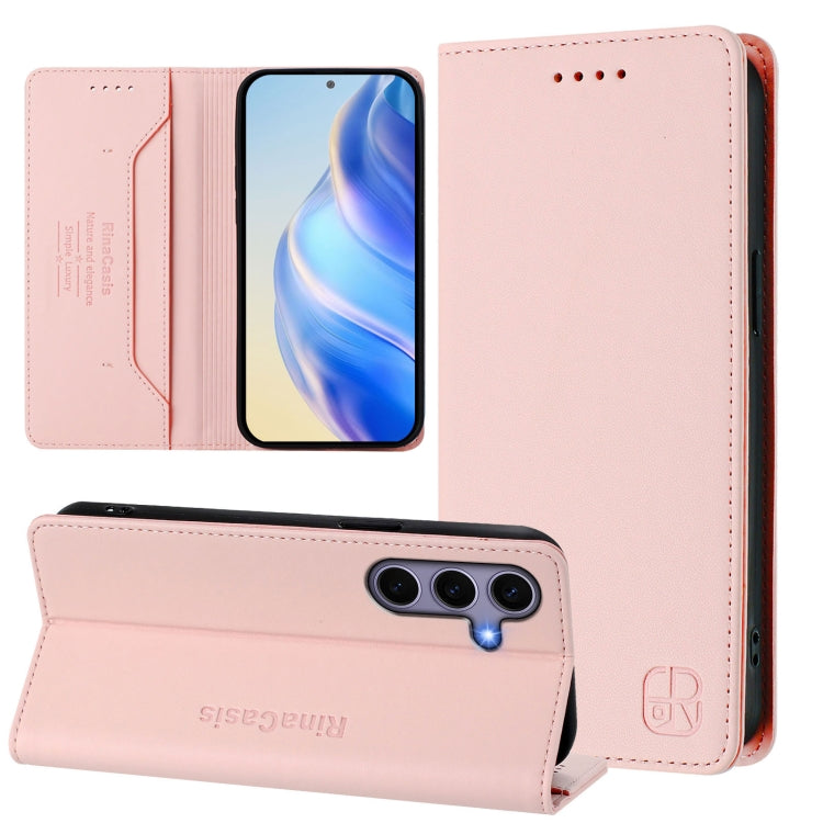 For Samsung Galaxy S24 / S25 5G RC01 Dual-Folded Magnetic Suction RFID Leather Phone Case(Pink) - Galaxy S25 5G Cases by buy2fix | Online Shopping UK | buy2fix