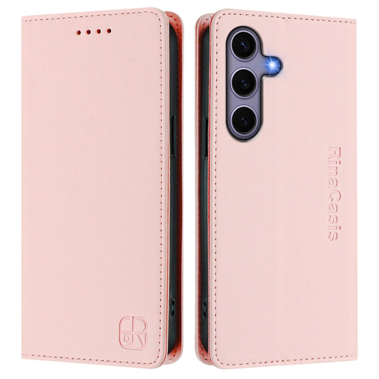 For Samsung Galaxy S24 / S25 5G RC01 Dual-Folded Magnetic Suction RFID Leather Phone Case(Pink) by buy2fix