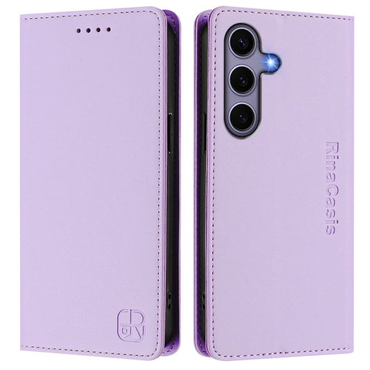 For Samsung Galaxy S24 / S25 5G RC01 Dual-Folded Magnetic Suction RFID Leather Phone Case(Light Purple) by buy2fix