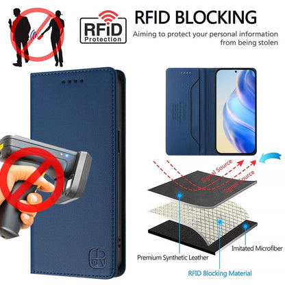 For Samsung Galaxy S24 / S25 5G RC01 Dual-Folded Magnetic Suction RFID Leather Phone Case(Dark Blue) - Galaxy S25 5G Cases by buy2fix | Online Shopping UK | buy2fix