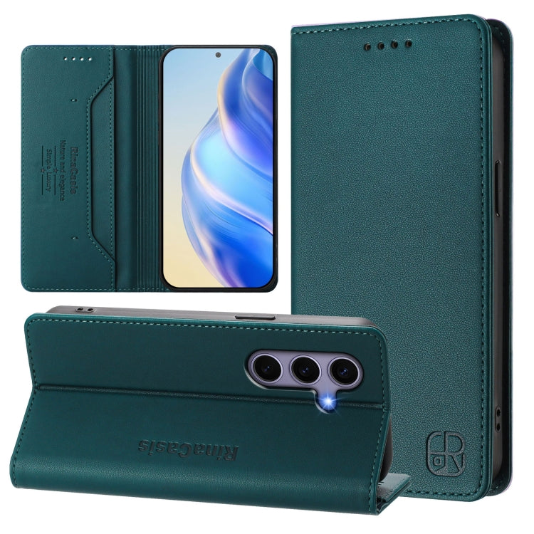 For Samsung Galaxy S24 / S25 5G RC01 Dual-Folded Magnetic Suction RFID Leather Phone Case(Dark Green) - Galaxy S25 5G Cases by buy2fix | Online Shopping UK | buy2fix