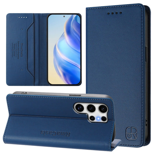 For Galaxy S24 Ultra 5G RC01 Dual-Folded Magnetic Suction RFID Leather Phone Case(Dark Blue)