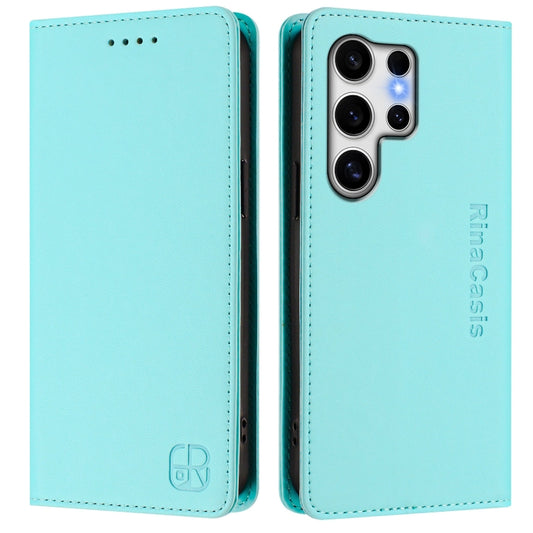 For Samsung Galaxy S25 Ultra 5G RC01 Dual-Folded Magnetic Suction RFID Leather Phone Case(Mint Green) by buy2fix