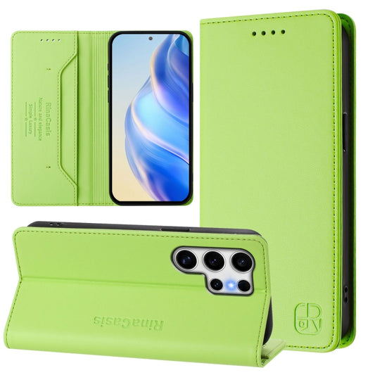 For Samsung Galaxy S25 Ultra 5G RC01 Dual-Folded Magnetic Suction RFID Leather Phone Case(Grass Green) - Galaxy S25 Ultra 5G Cases by buy2fix | Online Shopping UK | buy2fix