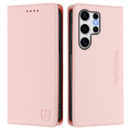 For Samsung Galaxy S25 Ultra 5G RC01 Dual-Folded Magnetic Suction RFID Leather Phone Case(Pink) by buy2fix