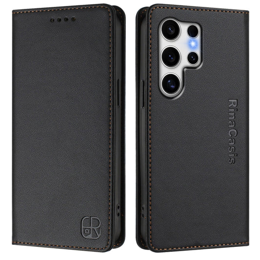 For Samsung Galaxy S25 Ultra 5G RC01 Dual-Folded Magnetic Suction RFID Leather Phone Case(Black) by buy2fix