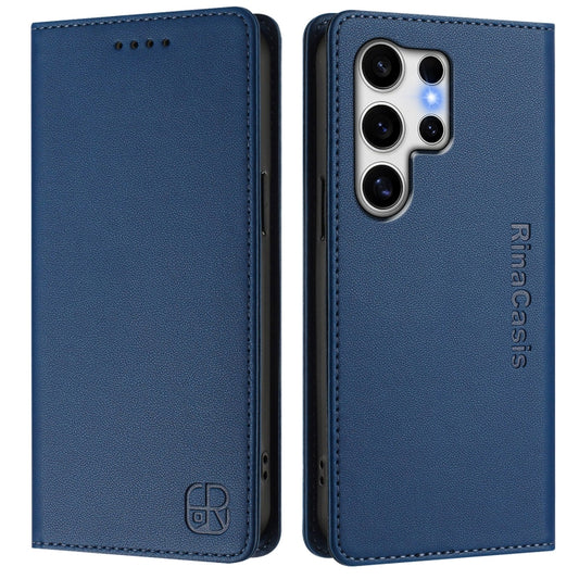 For Samsung Galaxy S25 Ultra 5G RC01 Dual-Folded Magnetic Suction RFID Leather Phone Case(Dark Blue) by buy2fix