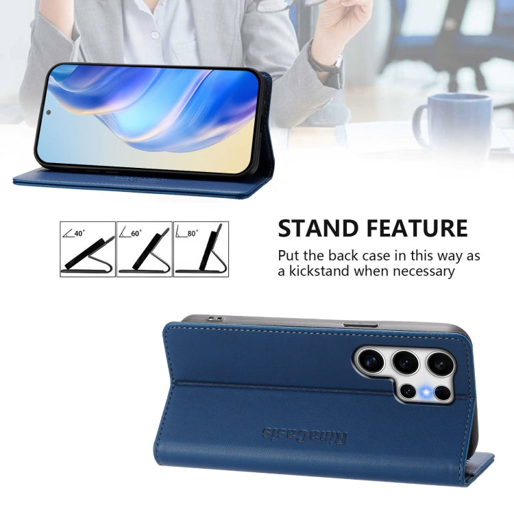 For Samsung Galaxy S25 Ultra 5G RC01 Dual-Folded Magnetic Suction RFID Leather Phone Case(Dark Blue) by buy2fix