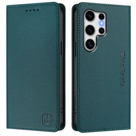 For Samsung Galaxy S25 Ultra 5G RC01 Dual-Folded Magnetic Suction RFID Leather Phone Case(Dark Green) by buy2fix