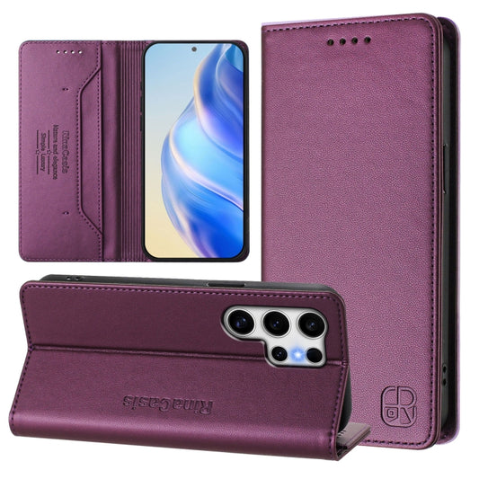 For Samsung Galaxy S25 Ultra 5G RC01 Dual-Folded Magnetic Suction RFID Leather Phone Case(Violet) by buy2fix