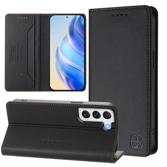 For Galaxy S21+ 5G RC01 Dual-Folded Magnetic Suction RFID Leather Phone Case(Black)