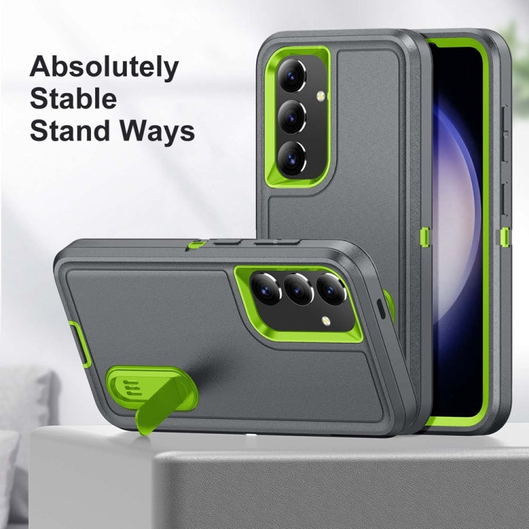 For Samsung Galaxy S24+ / S25+ 5G Rugged PC Hybrid Silicone Phone Case with Holder(Grey+Fresh Green) - Galaxy S25+ 5G Cases by buy2fix | Online Shopping UK | buy2fix