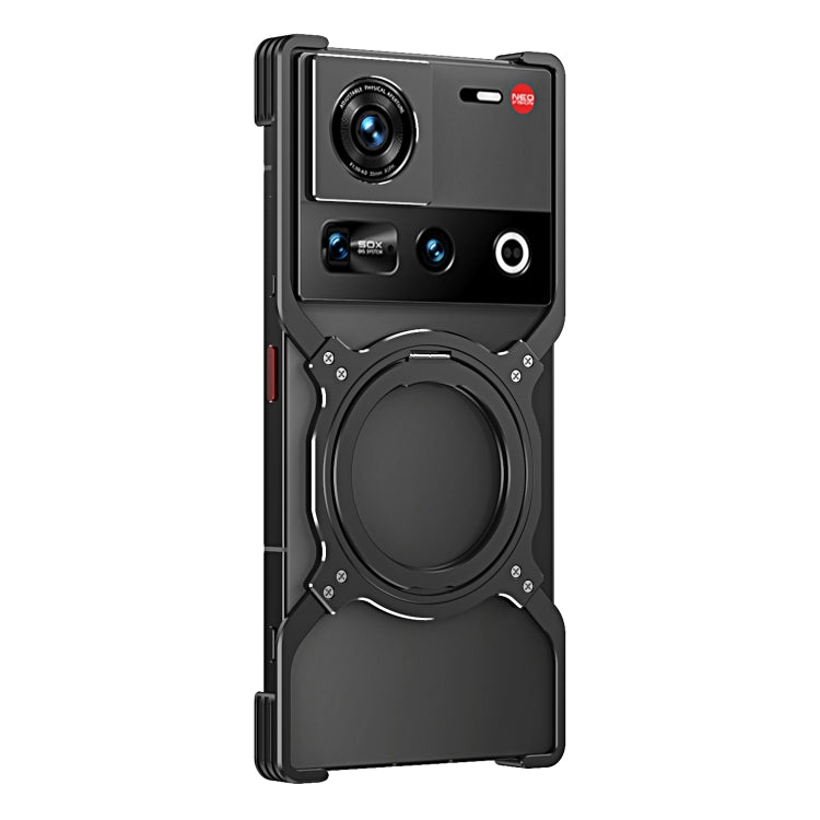 For ZTE nubia Z70 Ultra Mechanical Arm Borderless MagSafe Holder Metal Phone Case(Black Silver) - ZTE Cases by buy2fix | Online Shopping UK | buy2fix