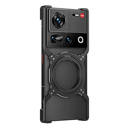 For ZTE nubia Z70 Ultra Mechanical Arm Borderless MagSafe Holder Metal Phone Case(Black Silver) - ZTE Cases by buy2fix | Online Shopping UK | buy2fix