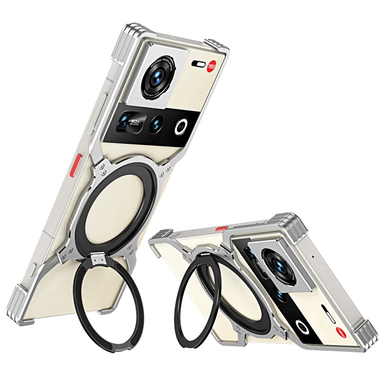 For ZTE nubia Z70 Ultra Mechanical Arm Borderless MagSafe Holder Metal Phone Case(Silver) - ZTE Cases by buy2fix | Online Shopping UK | buy2fix