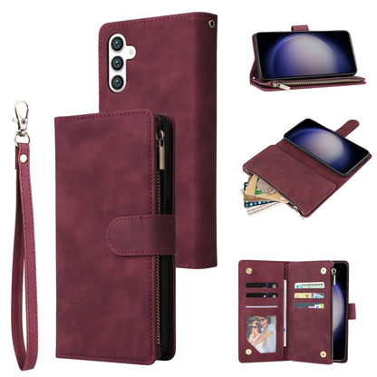 For Samsung Galaxy S25 5G Multifunctional Frosted Zipper Wallet Leather Phone Case(Wine Red) - Galaxy S25 5G Cases by buy2fix | Online Shopping UK | buy2fix