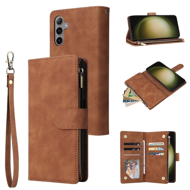 For Samsung Galaxy S25+ 5G Multifunctional Frosted Zipper Wallet Leather Phone Case(Brown) - Galaxy S25+ 5G Cases by buy2fix | Online Shopping UK | buy2fix