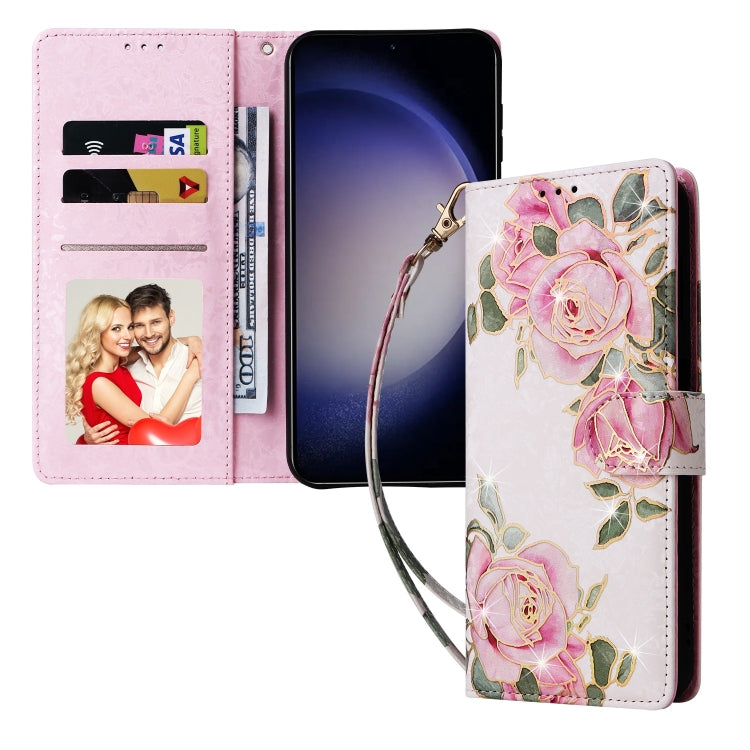 For Samsung Galaxy S25 5G Bronzing Painting RFID Leather Phone Case(Rose Flower) by buy2fix