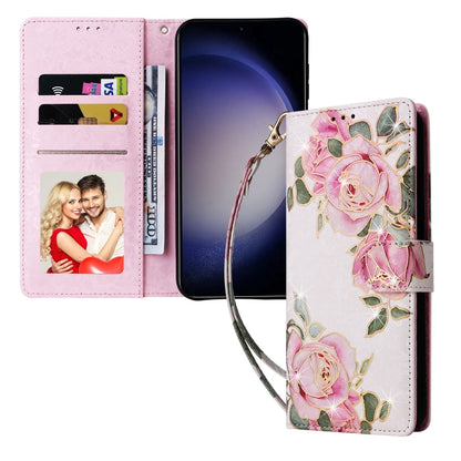 For Samsung Galaxy S25 5G Bronzing Painting RFID Leather Phone Case(Rose Flower) by buy2fix