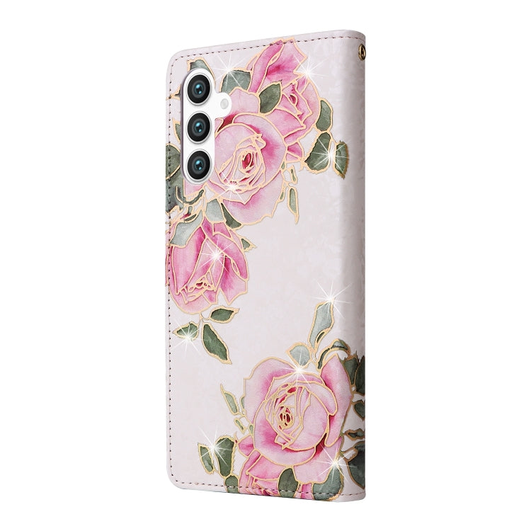 For Samsung Galaxy S25 5G Bronzing Painting RFID Leather Phone Case(Rose Flower) by buy2fix