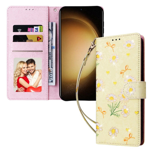 For Samsung Galaxy S25+ 5G Bronzing Painting RFID Leather Phone Case(Yellow Daisy) by buy2fix