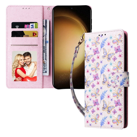 For Samsung Galaxy S25+ 5G Bronzing Painting RFID Leather Phone Case(Pansies) by buy2fix