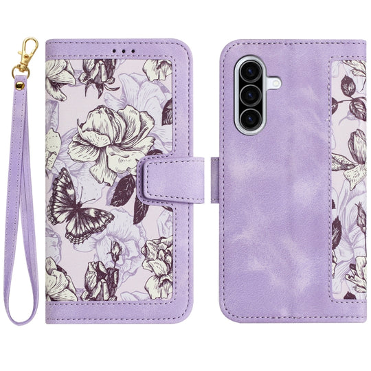 For Samsung Galaxy A26 5G Floral Pattern Leather Phone Case with Lanyard(Light Purple)