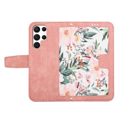 For Samsung Galaxy S25 Ultra 5G Floral Pattern Leather Phone Case with Lanyard(Pink) by buy2fix
