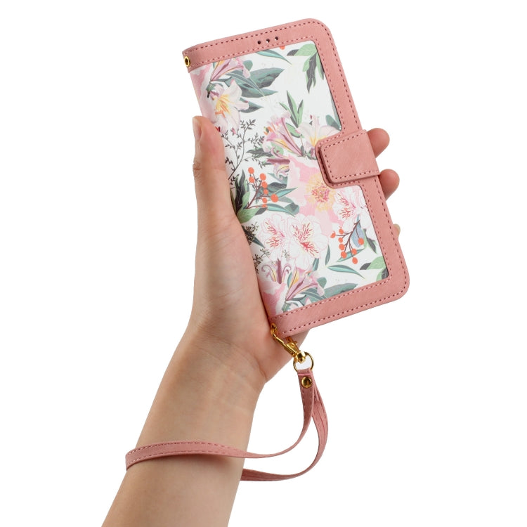 For Samsung Galaxy S25 Ultra 5G Floral Pattern Leather Phone Case with Lanyard(Pink) by buy2fix