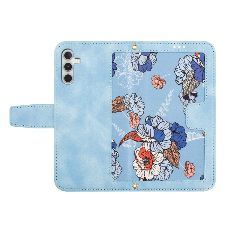 For Samsung Galaxy S25+ 5G Floral Pattern Leather Phone Case with Lanyard(Light Blue) by buy2fix