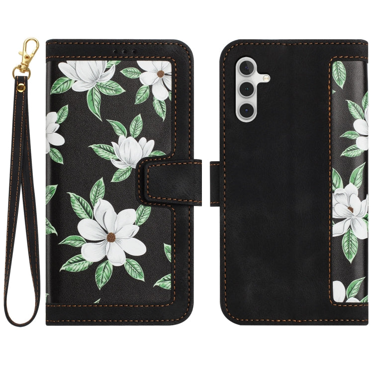 For Samsung Galaxy S25+ 5G Floral Pattern Leather Phone Case with Lanyard(Black) by buy2fix