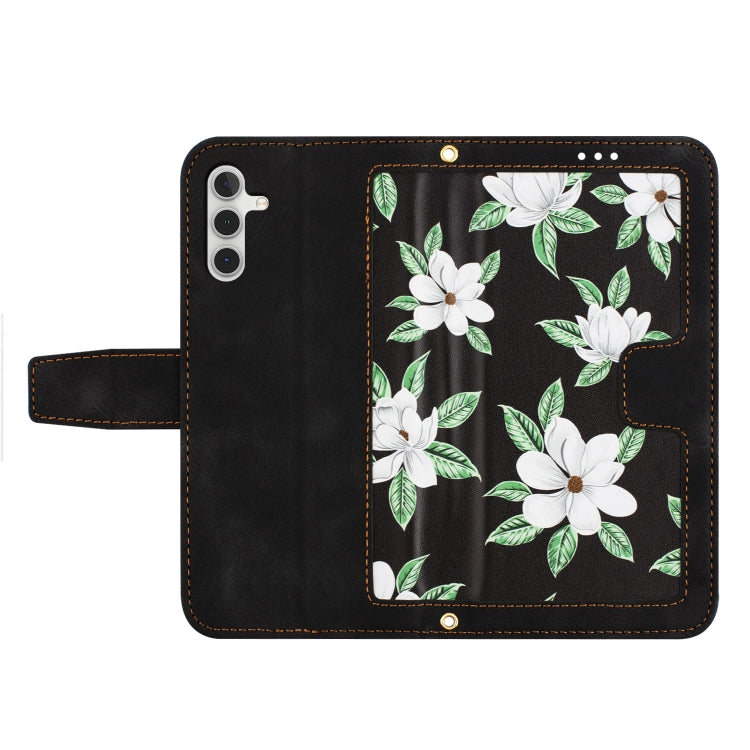 For Samsung Galaxy S25+ 5G Floral Pattern Leather Phone Case with Lanyard(Black) by buy2fix