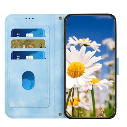 For Samsung Galaxy S25 5G Floral Pattern Leather Phone Case with Lanyard(Light Blue) by buy2fix