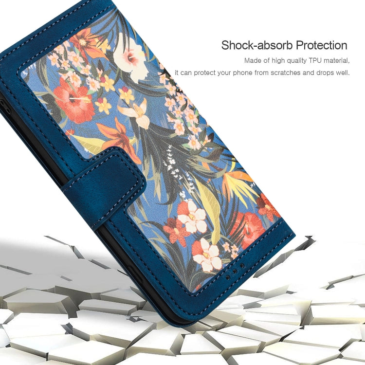 For Samsung Galaxy S25 5G Floral Pattern Leather Phone Case with Lanyard(Dark Blue) - Galaxy S25 5G Cases by buy2fix | Online Shopping UK | buy2fix