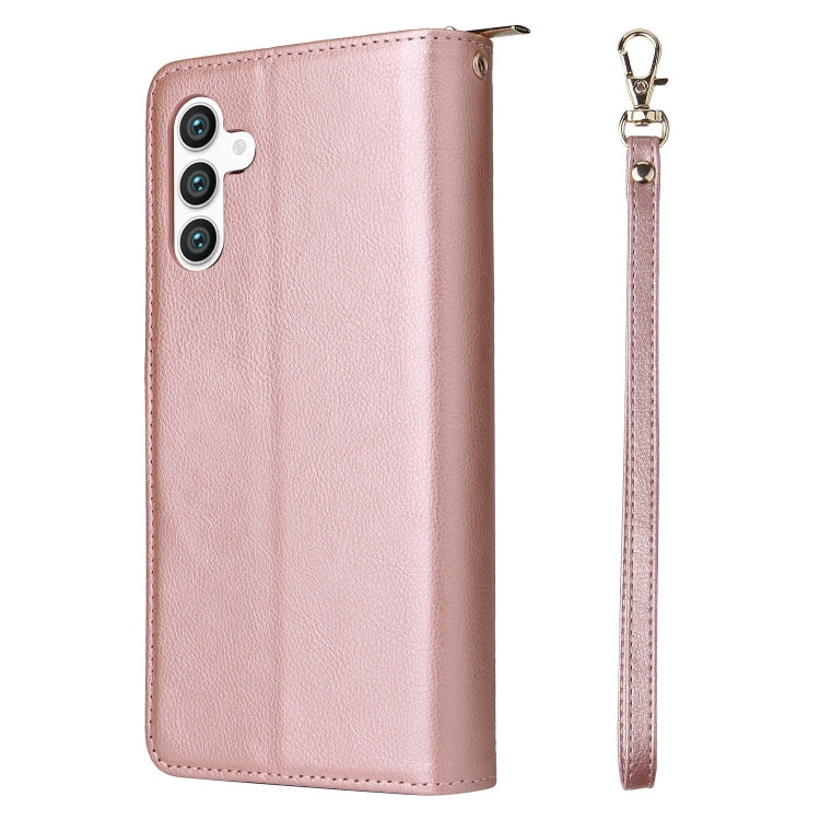 For Samsung Galaxy S25 5G 9-Card Slots Zipper Wallet Bag Leather Phone Case(Rose Gold) - Galaxy S25 5G Cases by buy2fix | Online Shopping UK | buy2fix