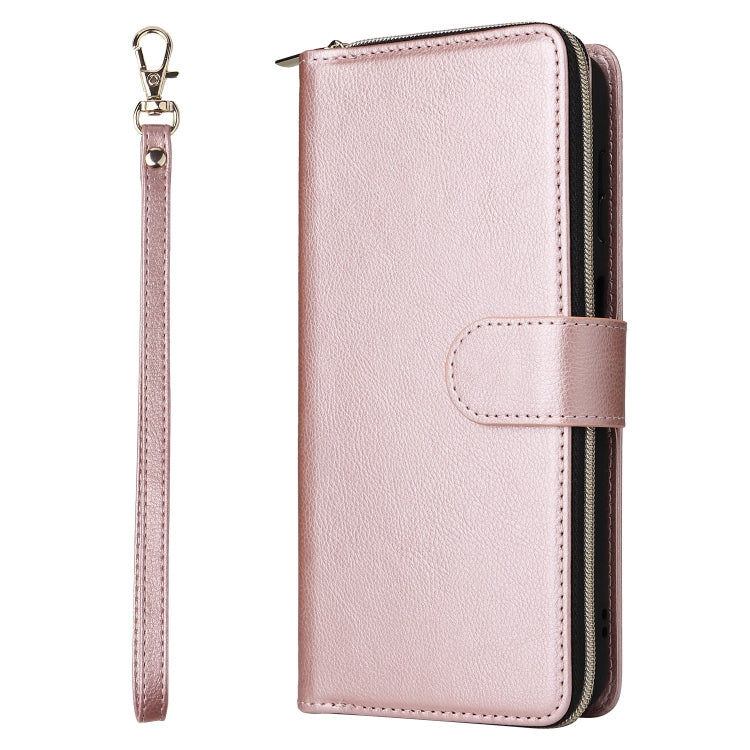 For Samsung Galaxy S25+ 5G 9-Card Slots Zipper Wallet Bag Leather Phone Case(Rose Gold) - Galaxy S25+ 5G Cases by buy2fix | Online Shopping UK | buy2fix