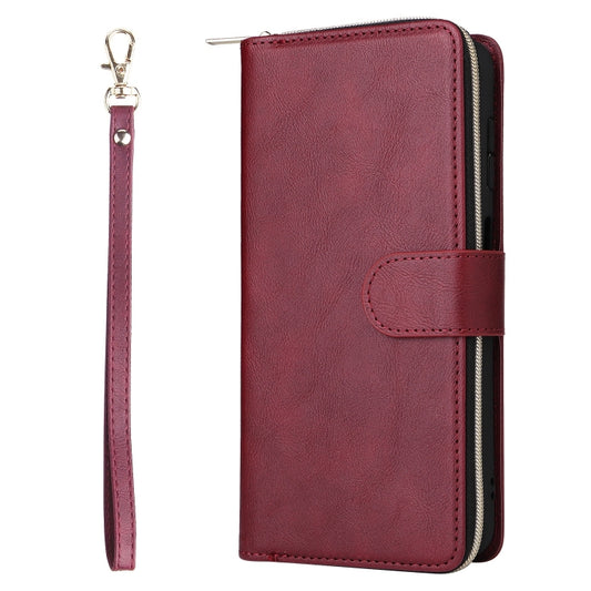 For Samsung Galaxy S25+ 5G 9-Card Slots Zipper Wallet Bag Leather Phone Case(Wine Red) by buy2fix