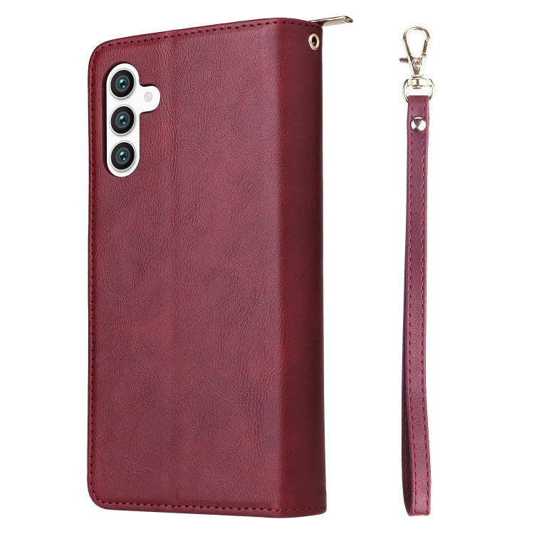For Samsung Galaxy S25+ 5G 9-Card Slots Zipper Wallet Bag Leather Phone Case(Wine Red) by buy2fix