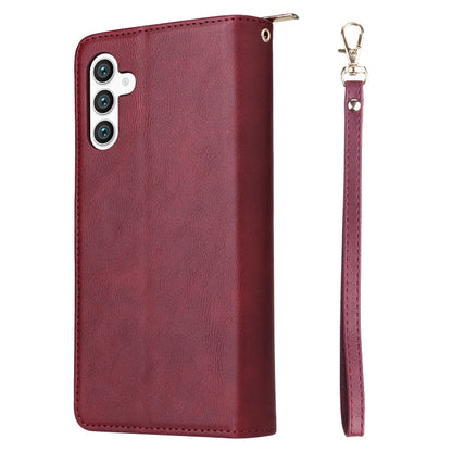 For Samsung Galaxy S25+ 5G 9-Card Slots Zipper Wallet Bag Leather Phone Case(Wine Red) by buy2fix