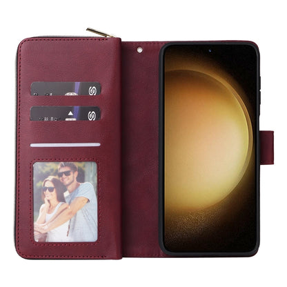 For Samsung Galaxy S25+ 5G 9-Card Slots Zipper Wallet Bag Leather Phone Case(Wine Red) by buy2fix