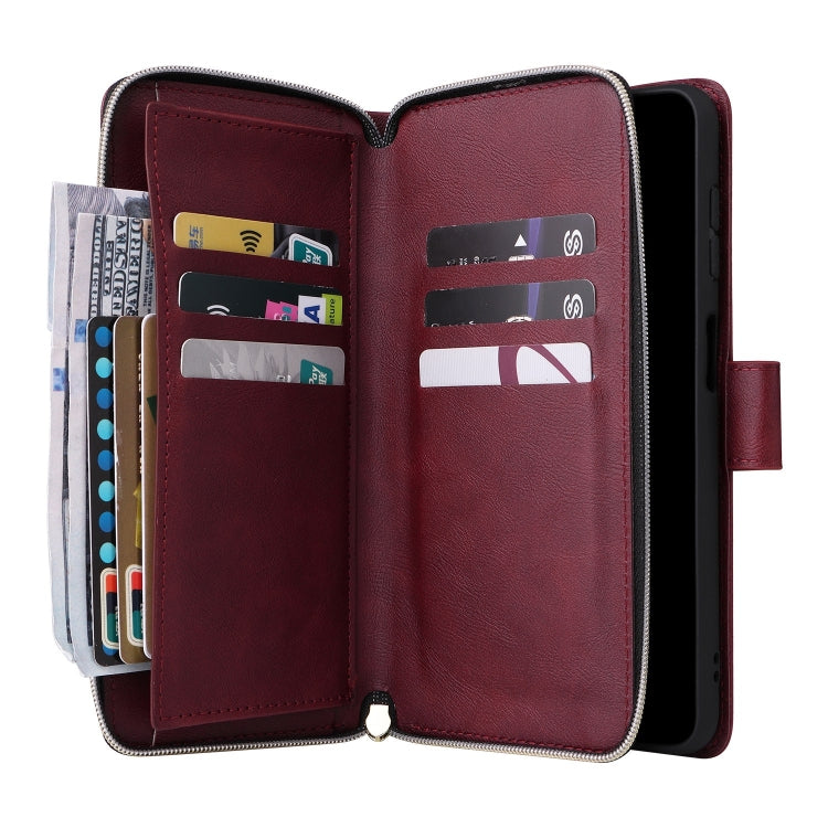 For Samsung Galaxy S25+ 5G 9-Card Slots Zipper Wallet Bag Leather Phone Case(Wine Red) by buy2fix
