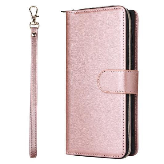 For Samsung Galaxy S25 Ultra 5G 9-Card Slots Zipper Wallet Bag Leather Phone Case(Rose Gold) by buy2fix