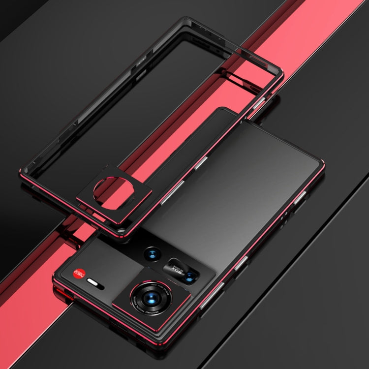 For ZTE nubia Z70 Ultra Aurora Series Lens Protector + Metal Frame Phone Case(Black Red) - ZTE Cases by buy2fix | Online Shopping UK | buy2fix